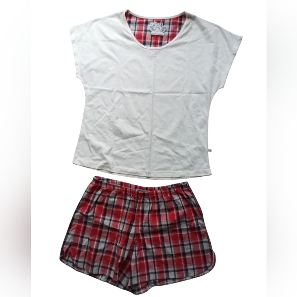 Santo Sono Red, White and Blue Plaid Pajama Set 100% Cotton Made In Brazil